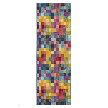 Carnaval CAR103 Modern Geometric Squares Durable Easy-Care Polypropylene Low Profile Short Pile Multicolour Runner-Concept Looms-Rug Love - The Most Loved Rug Store